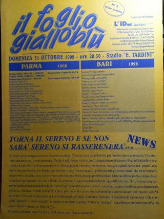 Rare Parma V Bari 31st October 1999 Serie A Programme