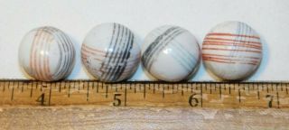 Rare Old Set Of 4 Painted Clay Marbles Circles Lines Set 5