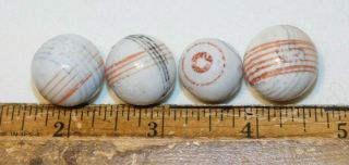 Rare Old Set Of 4 Painted Clay Marbles Circles Lines Set 3