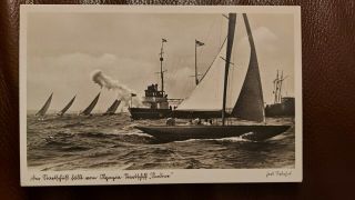 Rare 1936 Berlin Olympic Games Photo Postcard Yachting At Kiel