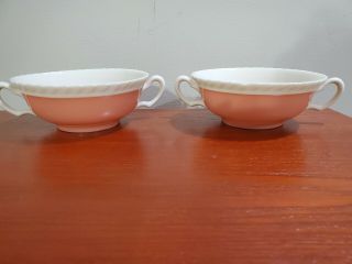Rare 2 Vintage Lenox China Classic Coral Flat Soup Bowls