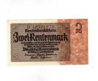 Xxx - Rare German 2 Rentenmark 3.  Reich Nazi Banknote 1937 Unc