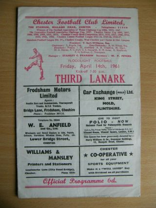 Rare Floodlit Football Chester V Third Lanark 14th April 1961