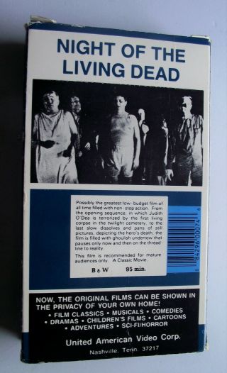 NIGHT OF THE LIVING DEAD RARE COVER VHS TAPE GEORGE REMERO 2