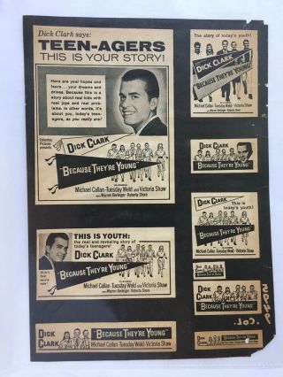 Vtg Very Rare Ook Movie Ad Mat Print Dick Clark Young Radio Rock History Poster