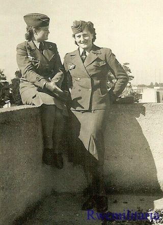 Rare Pair Female Uniformed Wehrmacht Blitzmädel Helferin Girls On Roof