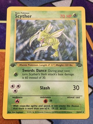 Scyther 26/64 Rare 1st Edition Pokemon Card Jungle Set - Non Holo - Wotc