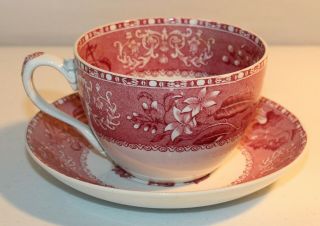 Rare Antique Oversized Jumbo Cup & Saucer Spode Red Camilla 3