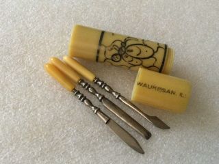 Vintage Rare Celluloid Manicure German Set In The Decorated Box.