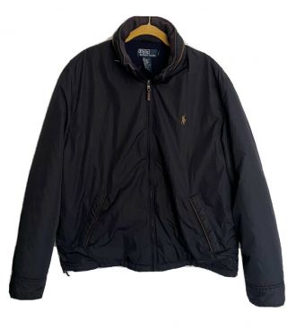 Vtg Polo Ralph Lauren Full Zip Jacket Polyester Leather Trim Mens Large Rare
