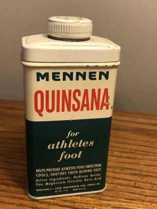 Vintage 1960s Mennen Quinsana Advertising Foot Powder Tin Contents Rare