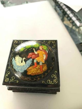 Vintage Russian Lacquer Trinket Box With Two Openings.  Hand Painted.  Rare Find