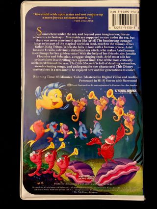 Disney The Little Mermaid (VHS,  1989,  Diamond Edition) RARE BANNED COVER 3