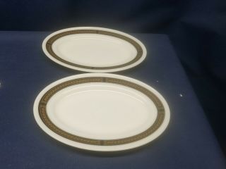 Vintage Pyrex " Fleur De Lis " Set/2 Oval Platter Milkglass Ebony Border Rare Usa