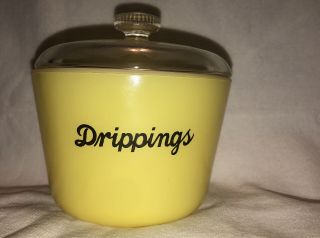 Rare Yellow Glasbake (stamped Backwards) Drippings Grease Jar With Lid