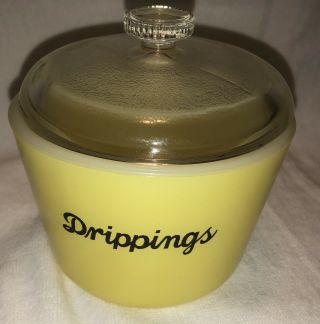 Rare Yellow GLASBAKE (stamped backwards) DRIPPINGS Grease Jar with LID 2