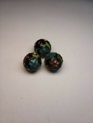 3pc Rare Vintage Chinese Flowers Enamel Cloisonne Beads 11mm