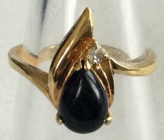 Rare Vintage Estate Gold Fashion Black Onyx & Cz Ring Sz 7 Bt126