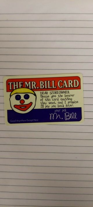 The Mr.  Bill Show Vintage 1995 Rare Fan Club Card