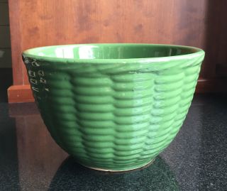 Rare Vintage Watt Pottery Green Basketweave Design Mixing Bowl 8”d X 5”h