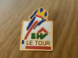 Rare Vintage Cycling Pin Badge Le Tour De France Rider Logo Bhv Sponsor 1990s