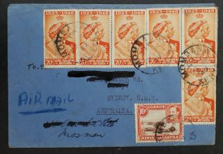 Rare 1949 Kenya Uganda Tanganyika Airmail Cover Ties 7 Stamps Canc Mombasa