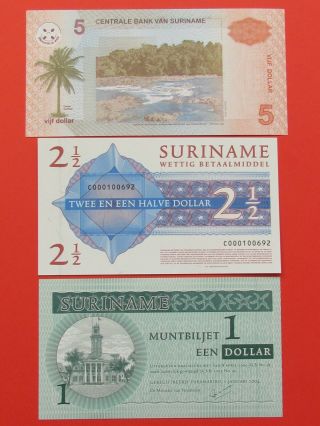 SURINAME (2004 UNC RARE) 1 - 5,  2 1/2 DOLLARS RARE BANK NOTES,  GEM UNC 2