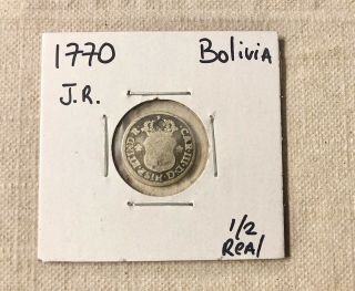 1770 Jr Bolivia - Potosi 1/2 Real Charles Iii Silver Colonial Rare,  Holed