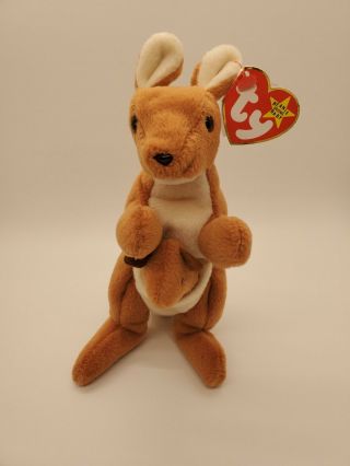 Rare Retired 1996 Ty Beanie Baby Pouch The Kangaroo With Tag Errors,