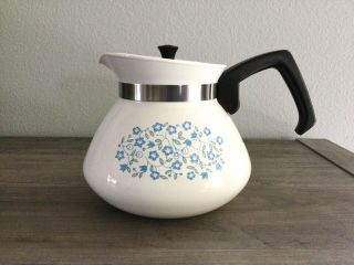 Vintage Rare Corning Ware Blue Heather 6 Cup Coffee Tea Pot Kettle Metal Lid 104