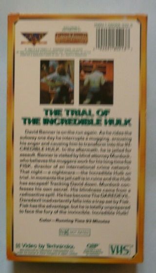 The Trial of The Incredible Hulk VHS 1992 Starmaker Television Movie RARE 2