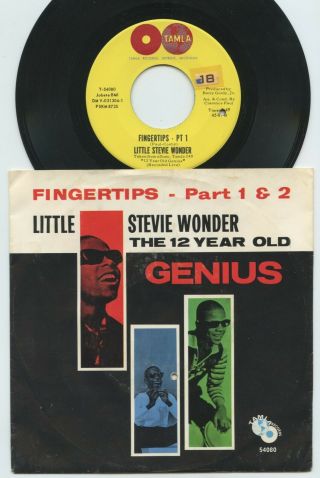 Rare Soul 45 & Picture Sleeve - Little Stevie Wonder - Fingertips Part 1 & 2 - Tamla