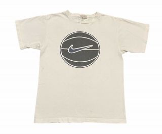 Vintage 90s White Tag Nike Basketball T Shirt Size L Rare Center Swoosh Travis