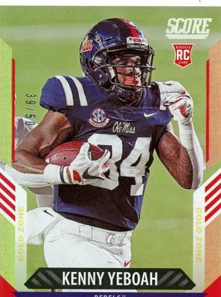 2021 Score 390 Kenny Yeboah - Ole Miss Rebels Rookie Rare Gold Zone 39/50