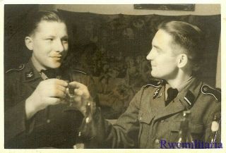 Rare Pair German Elite Waffen Soldiers Toasting W/ Liquor