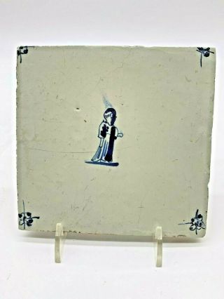 17th Century Very Rare Delft Hand Painted Delftware Tile The Angel