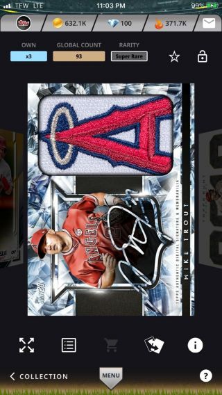 Topps Bunt Digital Mike Trout 2020 Shielded Sig Relic Award Rare 93cc