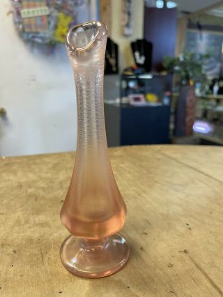 Rare Vintage Fenton Satin Glass Frosted Pink Bud Or Rose Vase.