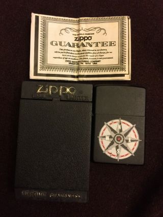 Vintage Rare Zippo Compass Black Matte With And Paper Made In Usa