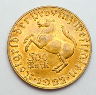 Germany Notgeld 500 Mark 1922 Horse Rare Brass Coin