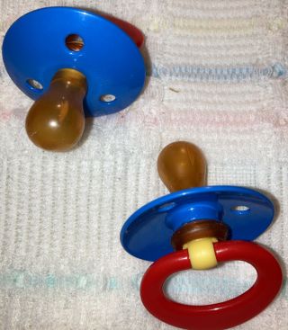 Vintage Gerber Latex Pacifiers,  Cherry/bulb Style Red/blue/yellow Rare