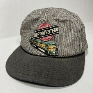 Vintage 80’s Chicago Northwestern System Train Snapback Hat Cap Grey Worn Rare