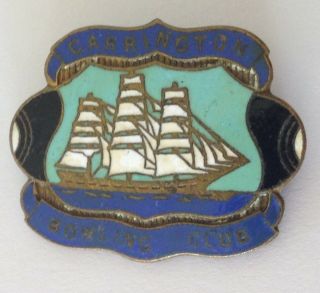 Carrington Bowling Club Badge Pin Tall Ship Design Newcastle Vintage Rare (l8)