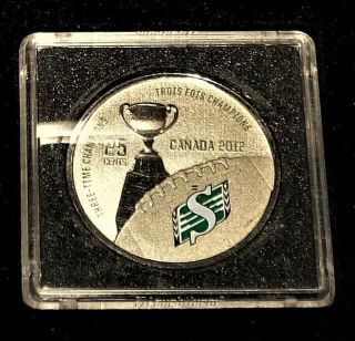 2012 Cfl Saskatchewan Roughriders Rare Coloured 25 Cents Coin - Canada Quarter