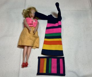 Rare Vintage 1973 Kenner Jenny Jones Doll In Striped Long Dress