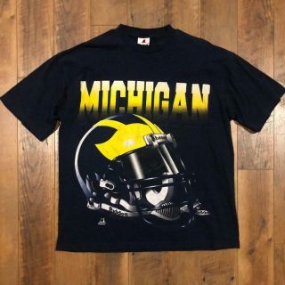 Rare Vtg 90s Riddell Michigan Wolverines Big Helmet Graphic College T Shirt Xl