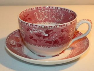 Rare Antique Oversized Jumbo Cup & Saucer Spode Red Camilla 2
