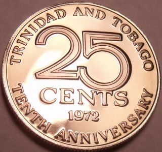 Rare Proof Trinidad & Tobago 1972 25 Cents 10th Anniversary Of Independence Fr/s