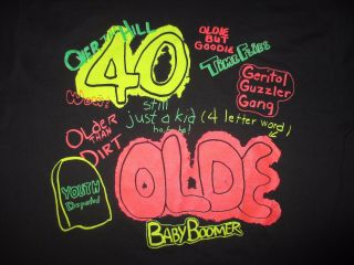Rare Vintage 80s Aging Hipster 40 Over The Hill Birthday Retro Shirt Slim Large