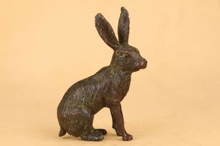 Rare Chinese Bronze Handmade Fortune Rabbit Statue Figure Collect Fengshui